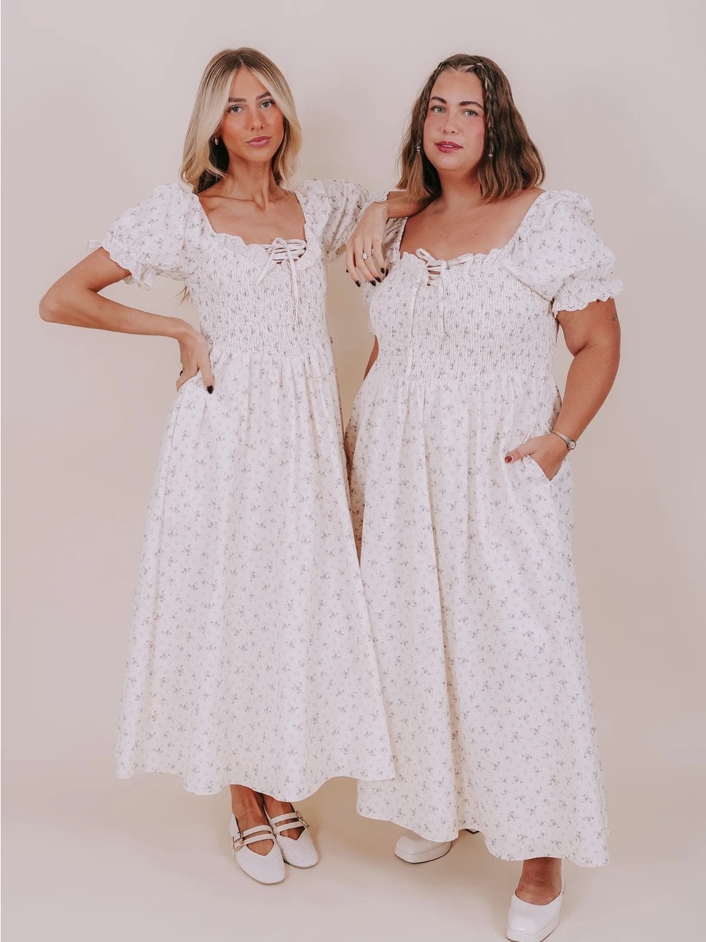 One Loved Babe Light Cream Smocked Floral Maxi Dress 1X - Picture 2 of 9